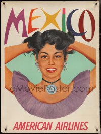 4g0220 AMERICAN AIRLINES MEXICO 30x40 travel poster 1950s Parker artwork of pretty woman!
