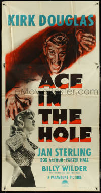 4j0279 ACE IN THE HOLE 3sh 1951 Billy Wilder art of Kirk Douglas & Sterling, w/ loose snipe, rare!