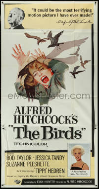 4j0287 BIRDS 3sh 1963 Alfred Hitchcock, Tippi Hedren, classic art of attacking avians, rare!