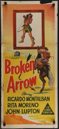 4j0412 20TH CENTURY FOX HOUR: BROKEN ARROW Aust daybill 1956 Ricardo Montalban, cowboy western art!