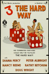4k0695 3 THE HARD WAY 23x35 1sh 1970s tormented fantasies, sexy gambling craps dice art, rare!