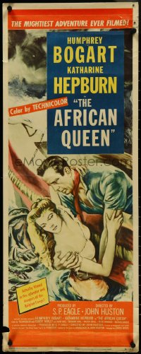 4k0232 AFRICAN QUEEN insert 1952 wonderful artwork of Humphrey Bogart rescuing Katharine Hepburn!