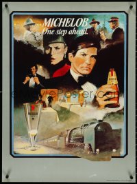 4k0345 ANHEUSER-BUSCH 23x31 advertising poster 1982 M. Pate railroad train spy art, One Step Ahead!