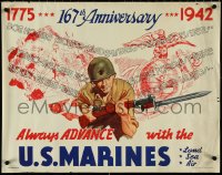 4k0309 ALWAYS ADVANCE WITH THE U.S. MARINES 22x28 WWII war poster 1942 ultra rare!