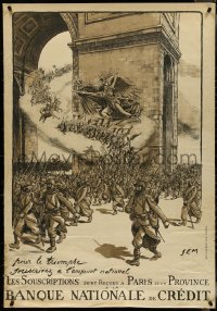 4k0100 BANQUE NATIONALE DE CREDIT 31x45 French WWI war poster 1918 art of the Arc de Triomphe!
