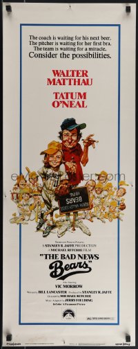 4w0147 BAD NEWS BEARS insert 1976 Matthau coaches baseball player Tatum O'Neal, Jack Davis art!