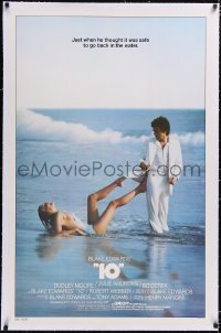 4x0007 '10' linen int'l 1sh 1979 Blake Edwards, Dudley Moore & sexy Bo Derek on the beach