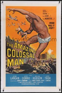 4x0034 AMAZING COLOSSAL MAN linen 1sh 1957 Bert I. Gordon, Albert Kallis art of the giant monster!