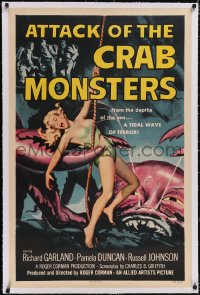 4x0052 ATTACK OF THE CRAB MONSTERS linen 1sh 1957 wonderful art of sexy girl captured by sea beast!