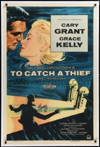 4x0800 TO CATCH A THIEF linen 1sh 1955 art of beautiful Grace Kelly & Cary Grant, Alfred Hitchcock!