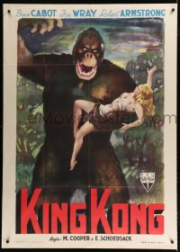4y0130 KING KONG Italian 1p R1949 different Olivetti art of him carrying sexy Fay Wray, ultra rare!