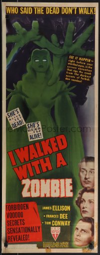 4z0085 I WALKED WITH A ZOMBIE insert 1943 Lewton, female zombie, she's alive, yet dead, ultra rare!