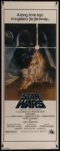 4z0091 STAR WARS insert 1977 George Lucas classic, iconic Tom Jung art of Vader over Luke & Leia!
