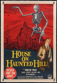 5a0302 HOUSE ON HAUNTED HILL linen Aust 1sh 1959 censored Vincent Price & skeleton, rare & different!