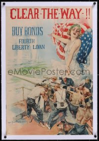 5a0284 CLEAR THE WAY linen 20x30 WWI war poster 1918 great Howard Chandler Christy art, buy bonds!