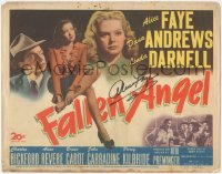 5b0039 FALLEN ANGEL signed TC 1945 by Alice Faye, great image with Dana Andrews & sexy Linda Darnell!