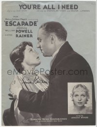 5b0024 LUISE RAINER signed sheet music 1935 You're All I Need from Escapade, great image w/Powell!