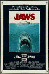 5f0885 JAWS int'l 1sh 1975 art of Spielberg's classic man-eating shark attacking naked swimmer!