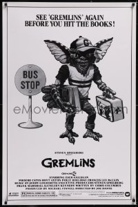 5g0799 GREMLINS 1sh 1984 Joe Dante comedy, art of Stripe at bus stop going to school, ultra rare!