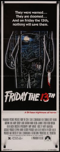 5g0067 FRIDAY THE 13th insert 1980 great Alex Ebel art, slasher classic, 24 hours of terror!