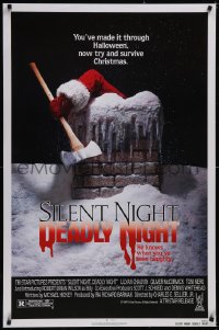 5g0989 SILENT NIGHT, DEADLY NIGHT 1sh 1984 close up of killer Santa Claus w/axe going down chimney!