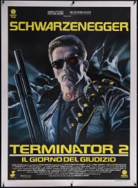 5h0363 TERMINATOR 2 linen Italian 1p 1991 different art of Arnold Schwarzenegger by Renato Casaro!