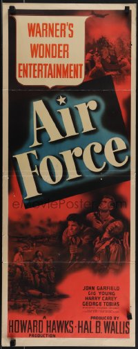 5k0896 AIR FORCE insert 1943 Howard Hawks, John Garfield, Gig Young, ultra rare!