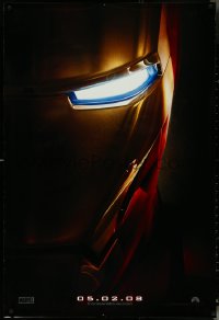 5k0429 IRON MAN teaser DS 1sh 2008 Robert Downey Jr. is Iron Man, cool close-up of mask!