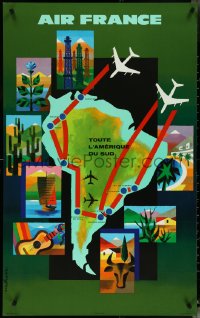 5k0230 AIR FRANCE 24x39 French travel poster 1965 Nathan-Garamond art of planes over South America!