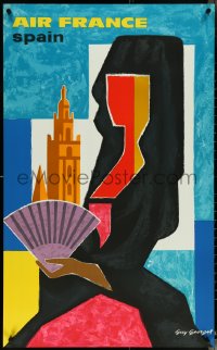 5k0246 AIR FRANCE SPAIN 24x39 French travel poster 1963 best Guy Georget abstract artwork of woman!