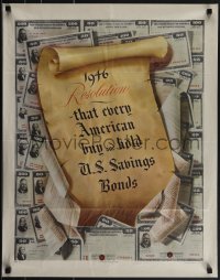 5k0623 1946 RESOLUTION 22x28 WWII war poster 1945 art of a scroll of paper on a pile of bonds!