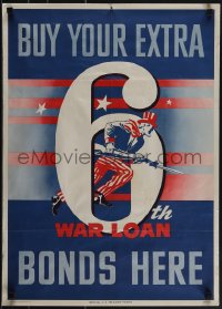 5k0624 6TH WAR LOAN 19x27 WWII war poster 1944 great artwork of Uncle Sam fighting!