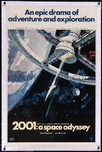 5p0673 2001: A SPACE ODYSSEY linen 70mm style A 1sh 1968 Kubrick, art of space wheel by Bob McCall!