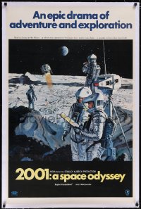 5p0672 2001: A SPACE ODYSSEY linen 70mm style B 1sh 1968 Kubrick, McCall art of astronauts on moon!