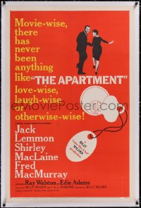 5p0431 APARTMENT linen 1sh 1960 Billy Wilder, Jack Lemmon, sexy Shirley MacLaine, key-in-lock art!
