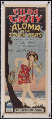 5p1062 ALOMA OF THE SOUTH SEAS linen long Aust daybill 1926 Richardson Studio art, Gilda Gray, rare!