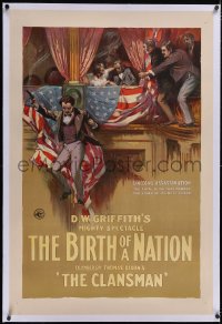 5p0419 BIRTH OF A NATION linen 1sh 1915 D.W. Griffith, art of Booth after Lincoln shot, ultra rare!