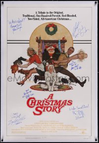 5p0680 CHRISTMAS STORY signed linen NSS style 1sh 1983 by Peter Billingsley & 5 more, Tanenbaum art!