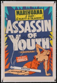 5p0760 ASSASSIN OF YOUTH linen 25x38 commercial poster 1969 marijuana became a national menace!