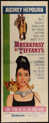 5p0330 BREAKFAST AT TIFFANY'S insert 1961 classic McGinnis art of sexy elegant Audrey Hepburn & cat!