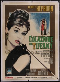 5p0381 BREAKFAST AT TIFFANY'S linen Italian 1p 1962 Enzo Nistri art of sexy Audrey Hepburn, rare!
