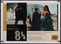 5p0862 8 1/2 linen Italian 19x26 pbusta 1963 Federico Fellini classic, c/u of woman talking to kids!