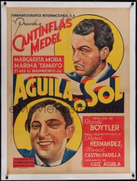 5p1149 AGUILA O SOL linen Mexican poster 1938 great Ocampo art of Cantinflas & Medel, ultra rare!