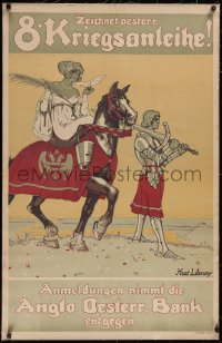 5p0843 8 KRIEGSANLEIHE linen 25x38 Austrian WWI war poster 1918 Libesny art of knight & maiden, rare