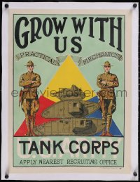 5p0847 GROW WITH US linen 19x25 recruiting poster 1920 U.S. Army Tank Corps, J.P. Wharton art, rare!
