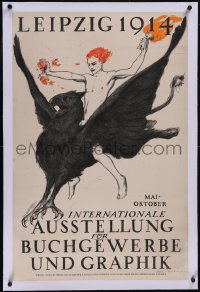5p0849 INTERNATIONALE AUSSTELLUNG FUR BUCHGEWERBE UND GRAPHIK linen 24x36 German exhibition poster 1914