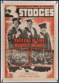 5p0658 VIOLENT IS THE WORD FOR CURLY linen 1sh 1938 Three Stooges as pretend professors, ultra rare!