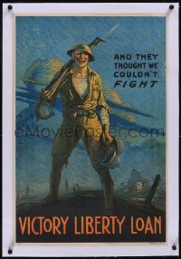 5p0982 AND THEY THOUGHT WE COULDN'T FIGHT linen 20x30 WWI war poster 1917 art by Clyde Forsythe!