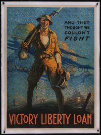 5p0983 AND THEY THOUGHT WE COULDN'T FIGHT linen 31x42 WWI war poster 1917 art by Clyde Forsythe!
