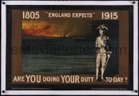 5p0984 ARE YOU DOING YOUR DUTY TO-DAY linen 20x29 English WWI war poster 1915 England expects, rare!